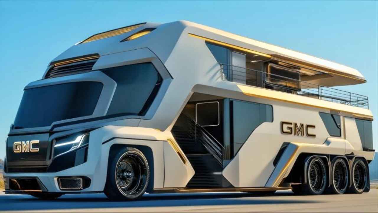 2026 GMC Motorhome premium: interior con 3 habitaciones, cocina y baño móvil